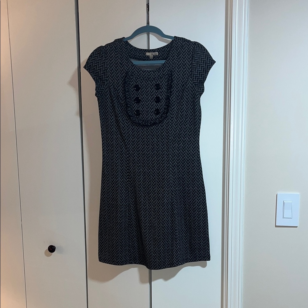 Black Chevron Dress with Ruffle & Button Details